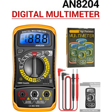 Multimètre multifonctionnel 1999 points, haute précision, testeur de tension AC/DC et de courant DC, mesure de résistance des diodes et triodes, signal sonore marche/arrêt, écran LCD rétroéclairé bleu (1/3)