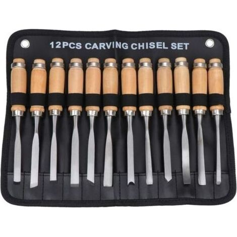 Jeu de Burins à Main en Bois Sculpté, Outil de Gouges pour Menuiserie 12 en 1 (1/4)