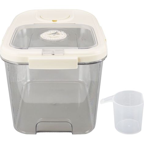 Récipient à riz cuisine boîte de rangement sec hermétique récipient alimentaire avec tasse pour céréales farine, grand blanc crème (1/5)