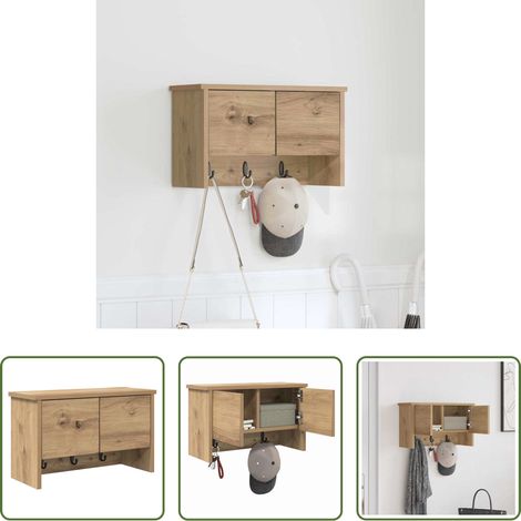 Bois d'ingénierie -  Porte-manteau mural avec porte Chêne artisanal 50 x 20 x 30 cm (1/5)