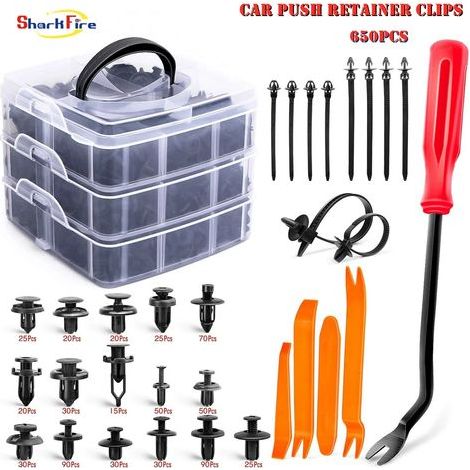 Kit de 635 fixations de carrosserie automobile en plastique : clips de garniture, goupilles et rivets. (1/4)