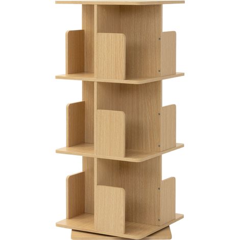 ML-Design Estantería Giratoria 360° con 3 Niveles y 12 Compartimentos, Aspecto Madera de Roble 40 x 94 x 40 cm Librería Independiente para Niños Organizador de Pie Mueble para Libros y Juguetes
