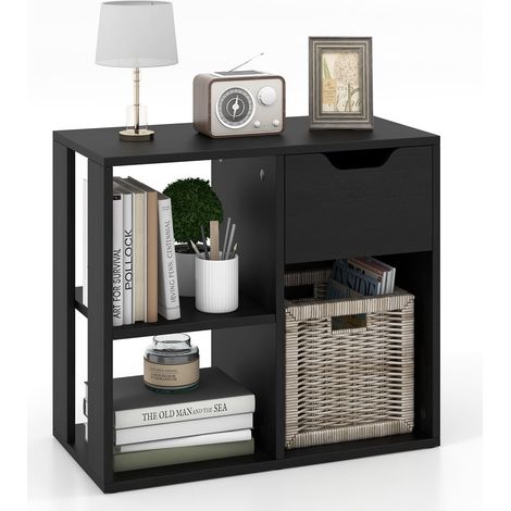 3-Cube Bookcase 2-tier Wooden Storage Shelf w/ Drawer (1/5)