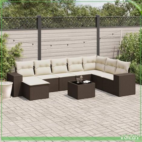 Salon de jardin - 3255310 - Résine tressée marron - Ensemble modulable 9 pcs - Rangement sous assise (1/3)