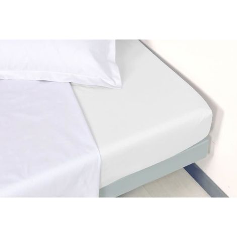 VENT DU SUD Drap housse MANOIR 100% coton percale - 180x200 cm - Blanc neige (1/2)
