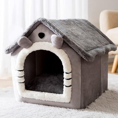 Panier pour animaux (Panier gris en forme de maison à longues oreilles/taille L (convient aux chats de moins de 20 catties et aux chiens de moins de 10 catties)) (1/5)