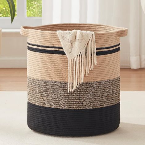 Panier de rangement tissé, adapté pour ranger les jouets, les décorations de salon, les oreillers et les (jaune et noir, 40,6 x 40,6 x 45,7 cm). (1/4)