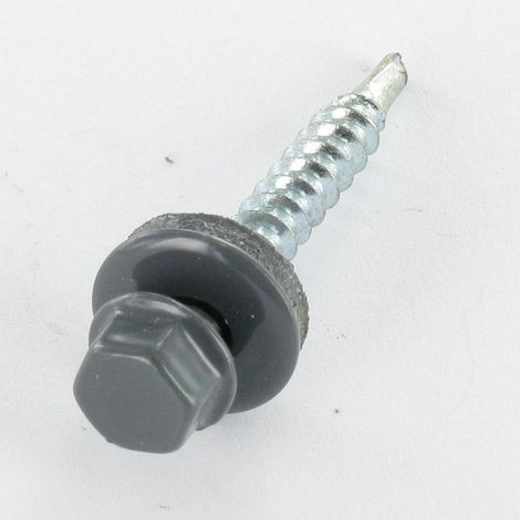Vis autoperceuse Tête hexagonale TH 4.8X35 Rondelle d'étanchéite EPDM Acier zingué RAL7012 gris basalte-1 pièce