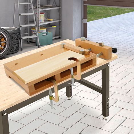 Tragbare Holzwerkbank, Holzbearbeitungsbank, Werkbank mit Schraubstock