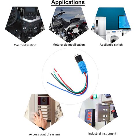Lot de 2 boutons poussoirs métalliques momentanés 5 broches 1NO 1NC 12VDC 16mm avec LED jaune (1/5)