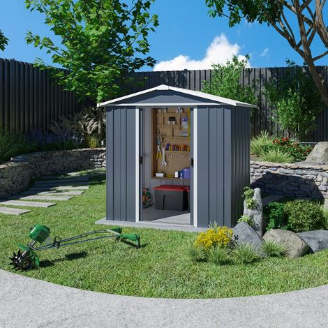 Yardmaster – Abri de jardin métal gris 2,3 m² – Double porte coulissante – Métal galvanisé – Garantie 15 ans contre la corrosion – Kit d'ancrage inclus