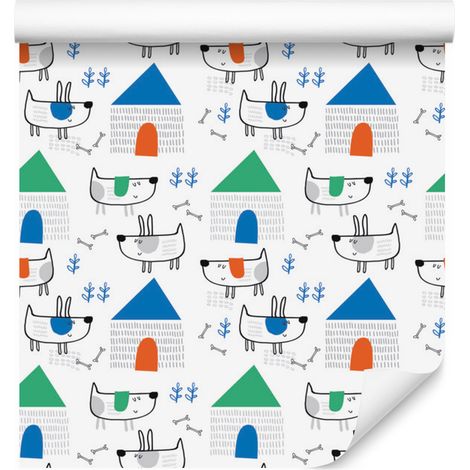 Papel pintado de perros de estilo escandinavo para salón y dormitorio, 50x1000 cm. (1/5)