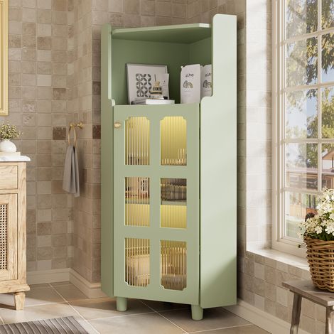 Armario esquinero lacado elegante con LED integrado mueble auxiliar madera 63.5x124 cm color verde (1/5)