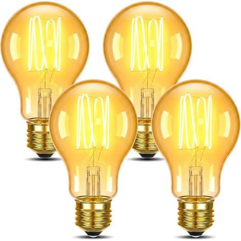 Ampoules LED vintage A19 E27,3 W (équivalent 25 W), blanc chaud ambré 1800K Ampoules LED à filament extra-fin de 0,65 mm, 180 lm, IRC 85, non dimmables,Rétro Edison pour veilleuses,lustres,murales (1/5)