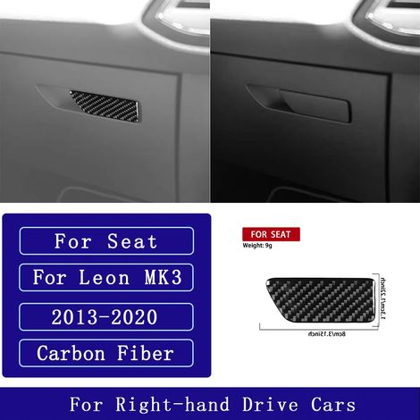 (14 RHD) Convient pour Seat Leon MK3 2013-2020. Accessoires auto : autocollant décoratif en fibre de carbone pour panneau de porte avec navigation centrale, radio, lecteur CD et climatisation. (1/4)