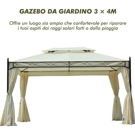 Gazebo de jardin en acier 3x4m avec double toit et 4 auvents latéraux, couleur crème (1/5)