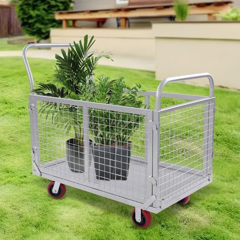 Plattformwagen Transportwagen mit abnehmbaren Gitter Handwagen bis 200kg Gitterwagen 100×60×94cm (1/5)
