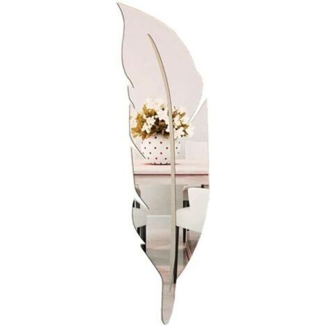 Espejo adhesivo de pared acrílico con forma de pluma, ideal para la decoración del hogar, la oficina o el dormitorio - 73 x 18 cm (1/4)