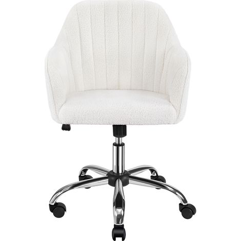 Yaheetech – Chaise de bureau pivotante 360° en tissu bouclé – Siège réglable 46-55,5 cm – Capacité 136 kg – Dimensions 60x61x83-92,5 cm – Ivoire