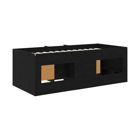 Cadre de lit mezzanine (avec armoire et étagères), ensemble 3 pièces, chêne noir, chêne naturel élégant, idéal chambre à coucher, style moderne, montage simple (1/5)