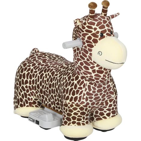 Girafe à enfourcher, fonctionne à piles, housse lavable, pédales, roues silencieuses, musique, 1,5 à 5 ans, marron