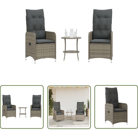 The Living Store Outdoor-Lehnstühle 2 Stk. mit Tisch Grau Poly Rattan - Gartenmöbel - Lounge Sessel - Rattan Möbel - Gartenset - Esstisch Set (1/5)