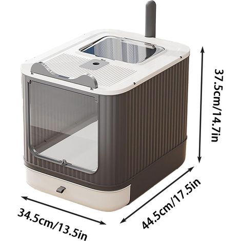 Bac à litière pour chat avec porte battante - Maison de toilette pliable, Meuble Cache Litière, Tiroir coulissant & Filtre anti-odeurs (Couvercle Amovible) (1/4)