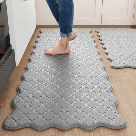 PVC kitchen mat, anti-slip, oil-resistant, thickened, waterproof, suitable for bathrooms and other household use - Light gray - 441501.0cm