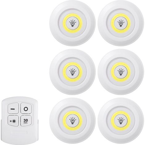 Lot de 6 lampes LED COB 4,5 V 1 W avec télécommande, luminosité réglable,sans fil, intensité variable, contrôle par capteur tactile, lampe de nuit sous l'armoire, éclairage à piles, pour armoire, mur (1/5)