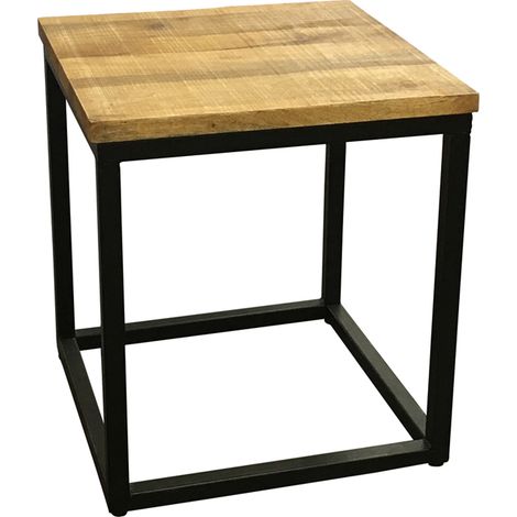 Industrial Side Table - Sawn Finish - Mango Wood/Iron - L45 x W45 x H50 cm - PP Sawn Finish
