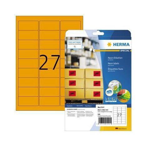 HERMA Etiketten A4 neon-orange 63,5x29,6 mm Papier 540 St. (1/4)