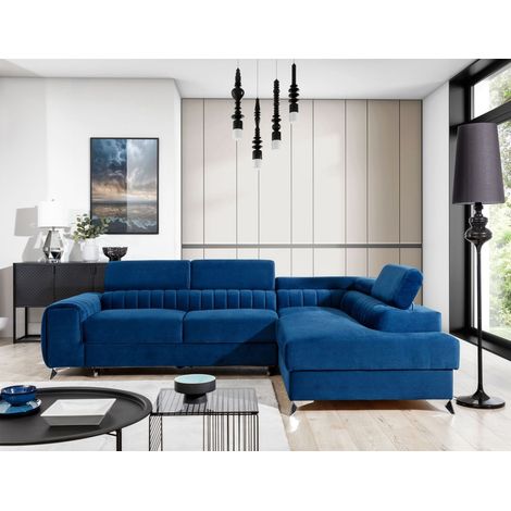 Ecksofa mit Schlaffunktion Sofa ELENI Stoff Kronos Blau Ottomane Rechts (1/5)