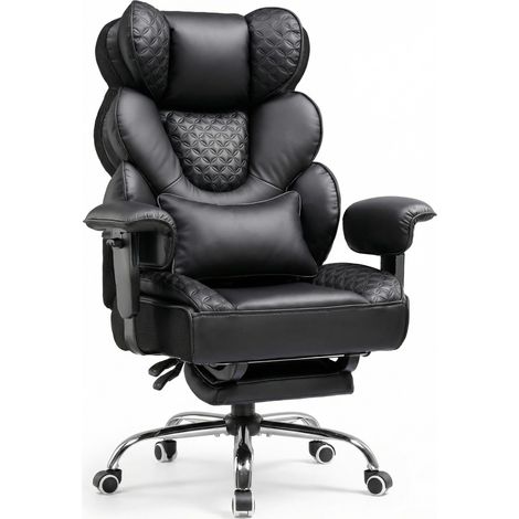 Chaise Gaming Ergonomique 180kg, Support Lombaire Réglable et Repose-Pieds, Design Hybride Simili-Cuir/Mesh, Dossier 150° - Blanc (1/5)