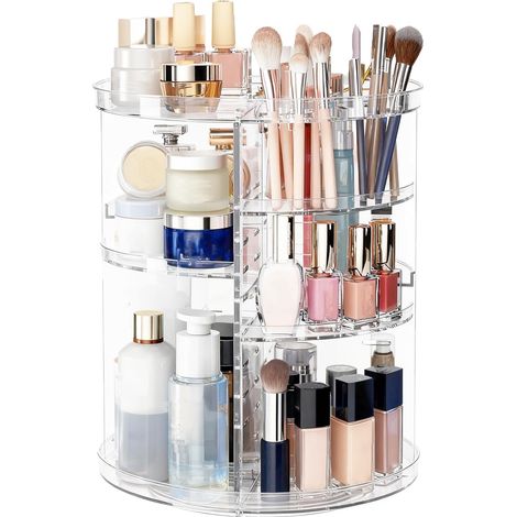 Transparenter Make-up-Organizer mit 360°-Drehung, großem Fassungsvermögen, verstellbaren und herausnehmbaren Ebenen, Kosmetikaufbewahrung für Schminktisch, Schlafzimmer und Badezimmer (1/5)
