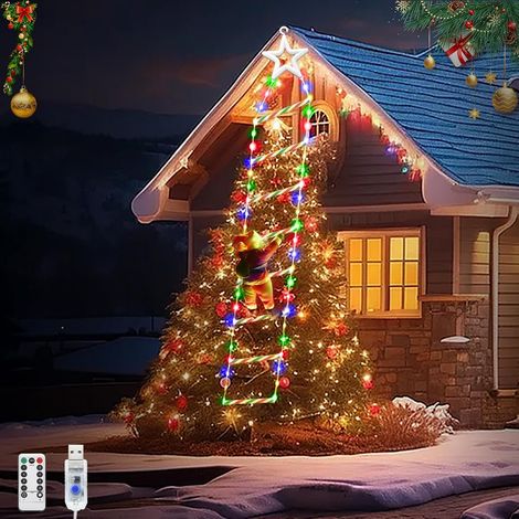 2M/6.56FT Pere Noel Exterieur Lumineux, 124LEDs Deco Noel Exterieur Lumineuse avec 8 Modes, USB Décoration Noël Extérieur pour Intérieur Extérieur Fenêtre Jardin Maison Mur (1/5)