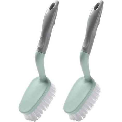 2 Brosses de nettoyage, long manche, poils durs, PP, vert, pour salle de bain et sol (1/5)