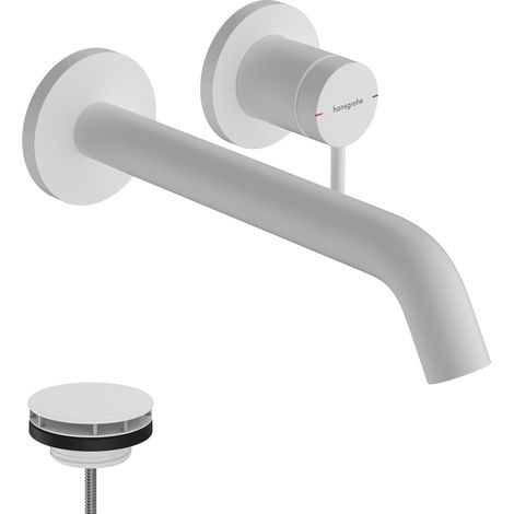 Mitigeur lavabo encastré avec garniture de vidage, Robinet de salle de bain avec longueur sous bec 16,5 cm, économie d'eau, Blanc mat (1/5)