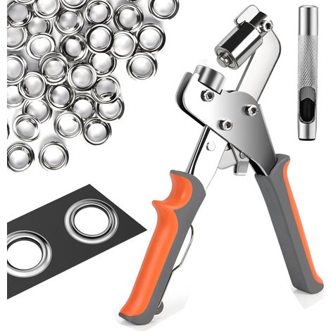 Ösenzange für Planen und Stoffe – Profi-Ösenzange mit 300 Ösen (Ø 10mm), magnetischer Ösenstanzer aus Karbonstahl für perfekte Ösen, Silber
