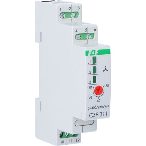 Sensor de fase y pérdida CZF-311 contactos: 1P, I=10A, umbral ajustable: 165-180V, 1 módulo (1/3)