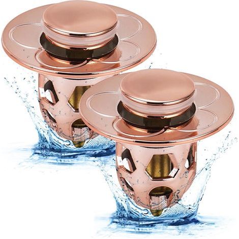 Universal bathroom sink drain plug, 2 pieces, rose gold (fits 34-40mm holes) (1/5)
