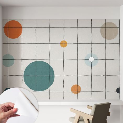 Papier peint adhésif autocollant pour salon chambre à coucher tendance et originale Cercles colorés 152x104 cm (1/5)