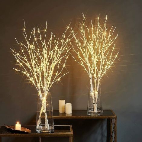 Brindille Lumineuse En Bois De Bouleau - Branches À Led Étanches Avec Minuterie - Décor Pour Vase - Pour Mariage D'Hiver Et Décoration De Saint-Valentin - 1 Pièce