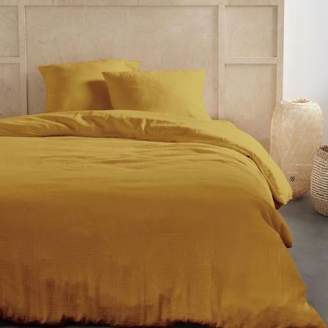 Bedding set - TODAY - 123668 - 2 people - 240x220cm - Plain cotton gauze - Ocher