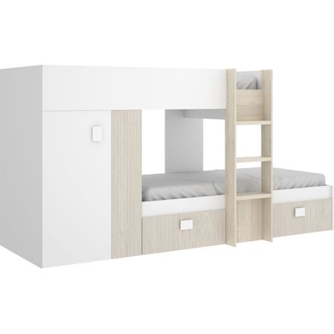 DEKIT GROE - CAMA TREN PARA DORMITORIO - BLANCO / NATURAL / ALISTONADO - 150 x 271 x 111