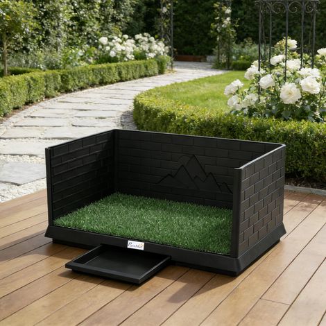 Toilette pour Chien avec Gazon Artificiel, Parois Hautes et Plateau Coulissant, Système de Drainage, 75x51x36,5cm, Noir (1/5)