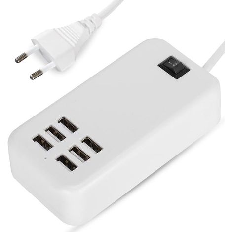 Estación de carga multi-USB, adaptador de carga de escritorio USB de 6 puertos, concentrador de carga de 100-240 V para teléfonos inteligentes, tabletas y más (blanco) (1/5)