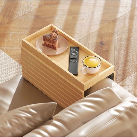 MEUBLIV Plateau d'accoudoir pour canapé en bambou naturel pliable avec rangement (1/5)