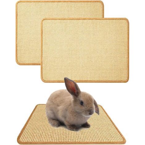 Lot de 2 Tapis à gratter naturels pour Lapin, Tapis de Soin des Griffes et des Dents pour Cages, Jouets à mâcher pour Cage à Lapin, literie pour Mordre et Dormir (1/5)