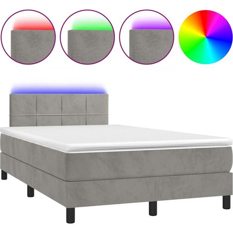 Lit double Lit adulte Sommier à lattes de lit avec matelas LED gris clair 120x190 cm (1/5)