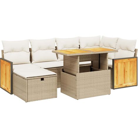 Maison Exclusive - Set Divani da Giardino 7 pz con Cuscini Beige in Polyrattan (1/4)